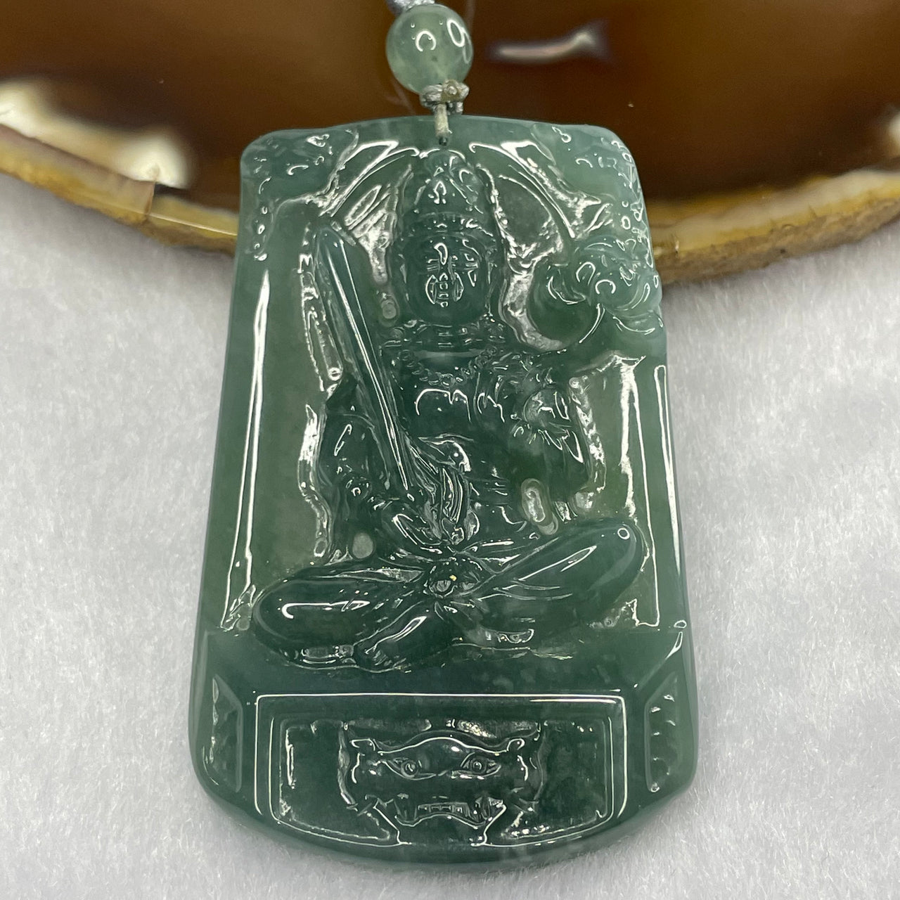 Type A Semi Icy Blueish Green Jade Jadeite Guan Yin Pendant - 31.47g 58.4 by 37.2 by 6.6 mm - Huangs Jadeite and Jewelry Pte Ltd