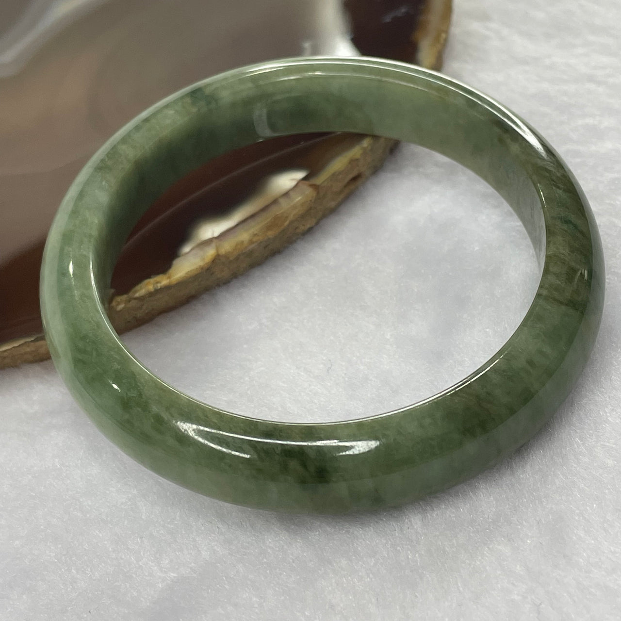 Type A Full Green with Emerald Green Veins Jade Jadeite Bangle 50.14g inner Dia 55.7mm 11.9 by 7.7mm (Close to Perfect) - Huangs Jadeite and Jewelry Pte Ltd