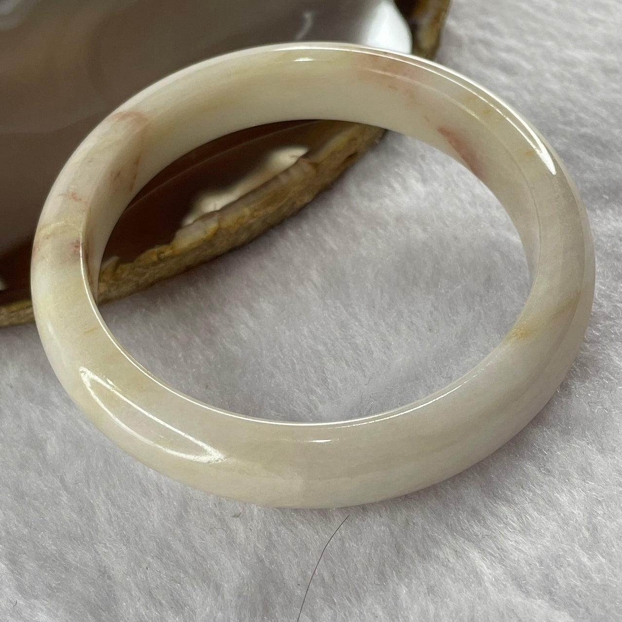 Type A Faint Lavender and Yellow with Red Patches Jade Jadeite Bangle 53.22g inner Dia 58.0mm 12.4 by 7.7mm (Slight External Rough) - Huangs Jadeite and Jewelry Pte Ltd