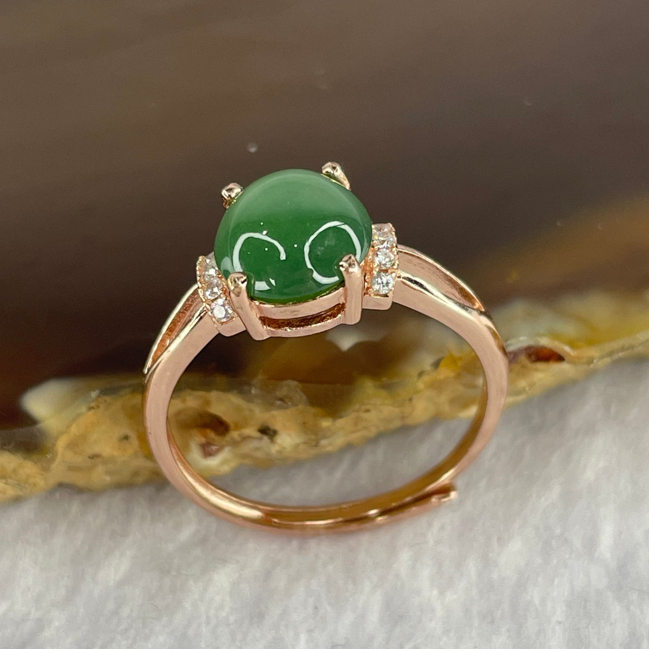 Type A ICY Jelly Green Jadeite in 925 Silver Ring 1.77g stone 8.3 by 7.7 by 2.5mm Adjustable Size - Huangs Jadeite and Jewelry Pte Ltd