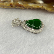 18K White Gold ICY Type A Green Omphasite Jadeite Hulu with Natural Diamonds Pendant 2.09g 27.3 by 13.8 by 6.7mm - Huangs Jadeite and Jewelry Pte Ltd