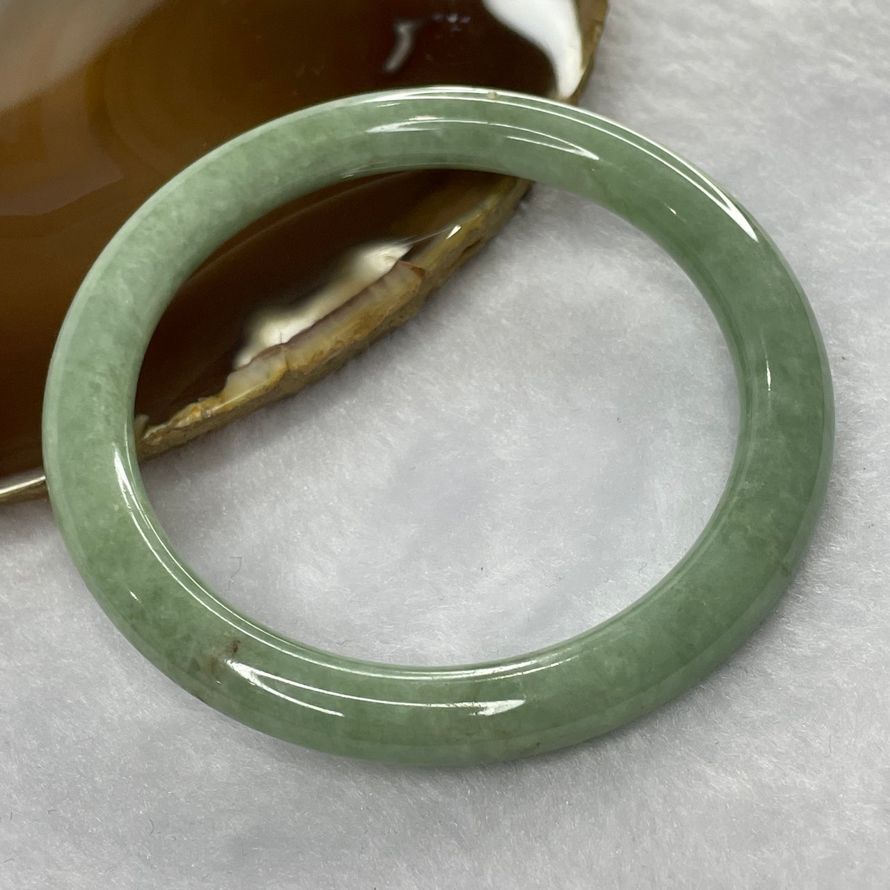 Type A Apple Green Jade Jadeite Round Bangle 38.17g inner Dia 57.9mm 8.2 by 8.9mm (External Rough) - Huangs Jadeite and Jewelry Pte Ltd