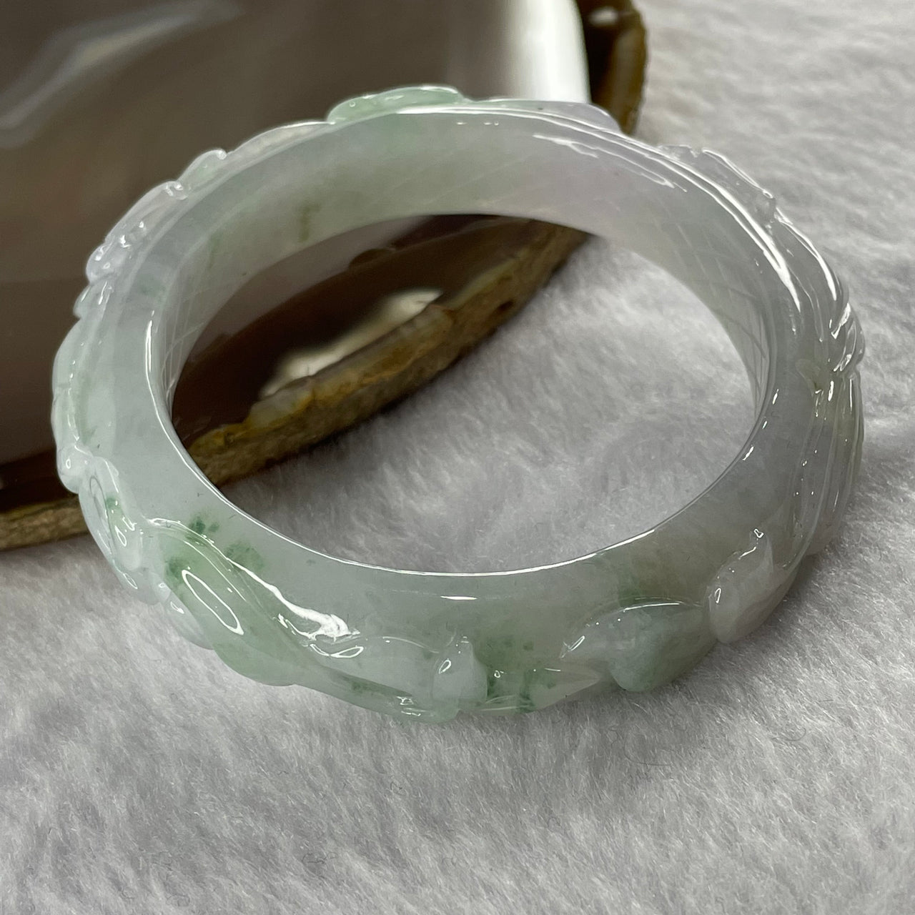 Type A Lavender and Green Piao Hua Jade Jadeite Bangle with Phoenix Carving 65.00g inner Dia 55.6mm 12.5 by 11.1mm (External Lines) - Huangs Jadeite and Jewelry Pte Ltd