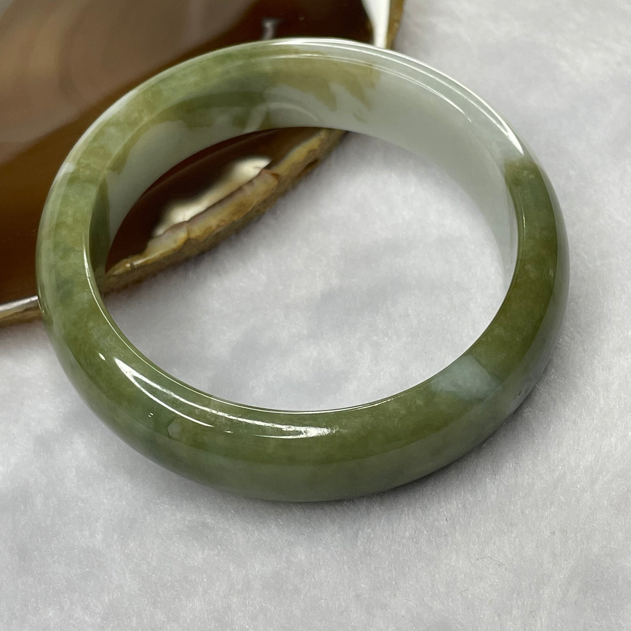 Type A Two Tone Green Jade Jadeite Bangle 76.62g inner Dia 58.7mm 16.0 by 8.5mm (Internal Lines) - Huangs Jadeite and Jewelry Pte Ltd