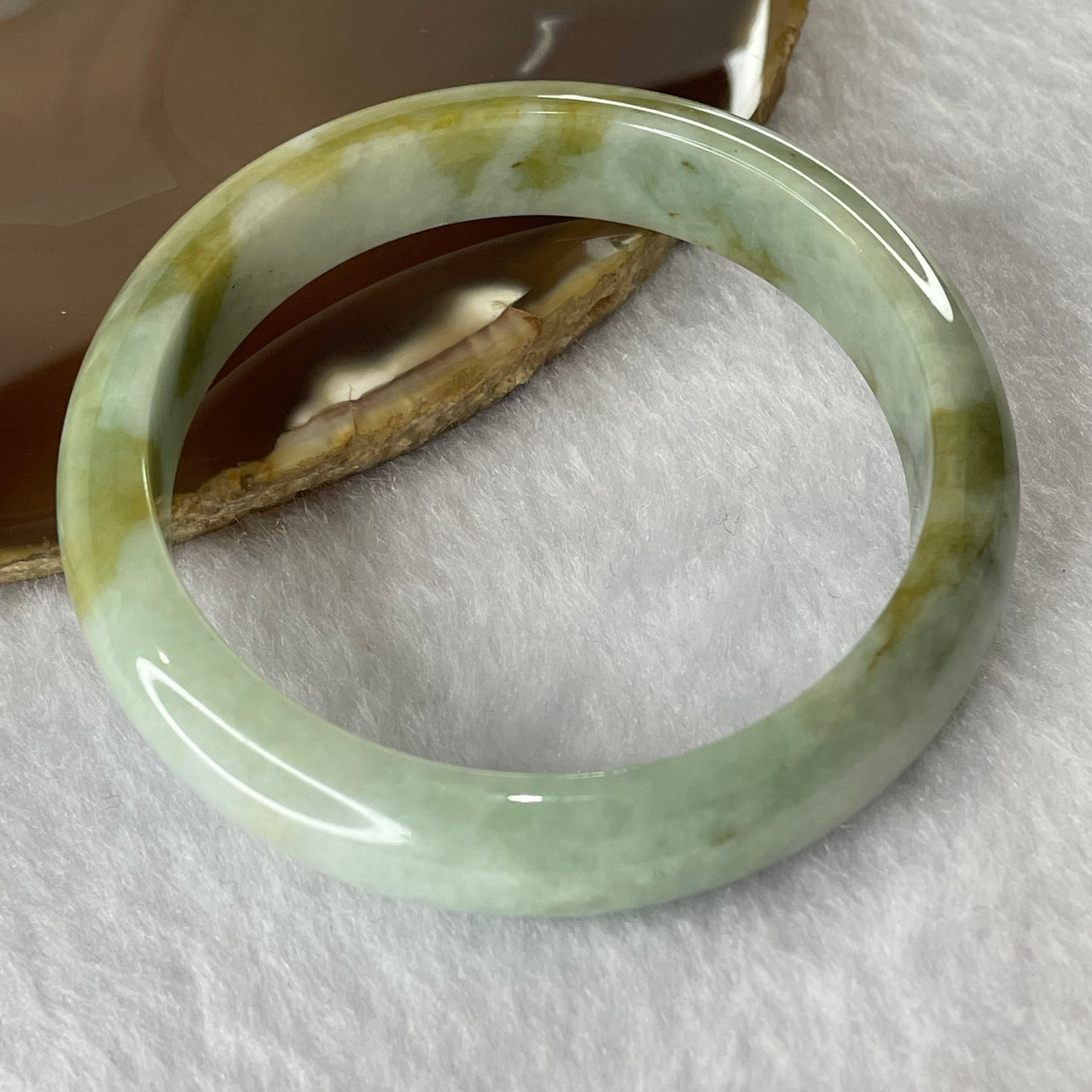 Type A Green and Yellow Jade Jadeite Bangle 47.32g inner Dia 56.1mm 13.5 by 7.4mm (Internal Lines) - Huangs Jadeite and Jewelry Pte Ltd