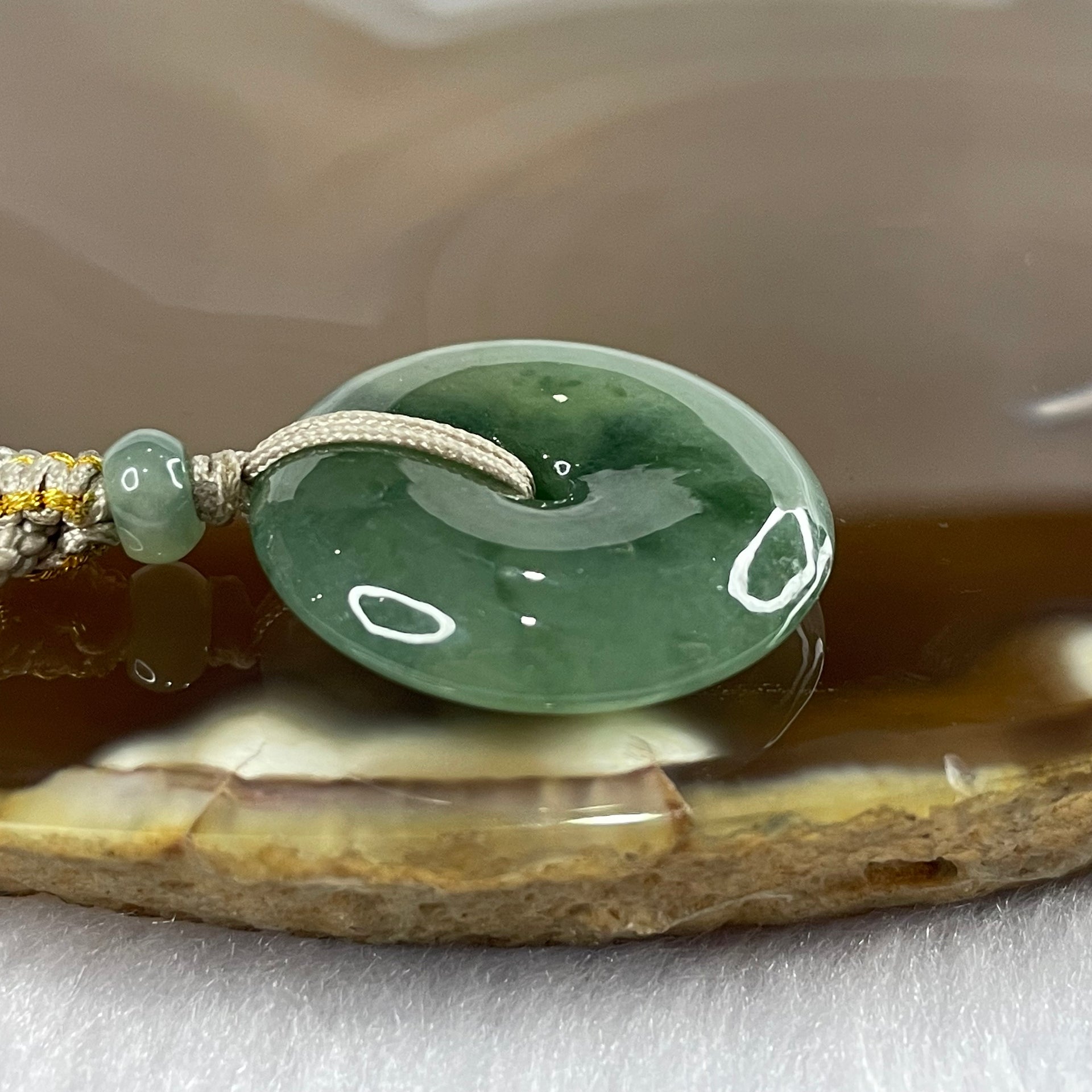 Type A Semi Icy Piao Hua Green Jade Jadeite Ping An Kou Pendant - 7.91g 23.6 by 23.6 by 5.6mm - Huangs Jadeite and Jewelry Pte Ltd