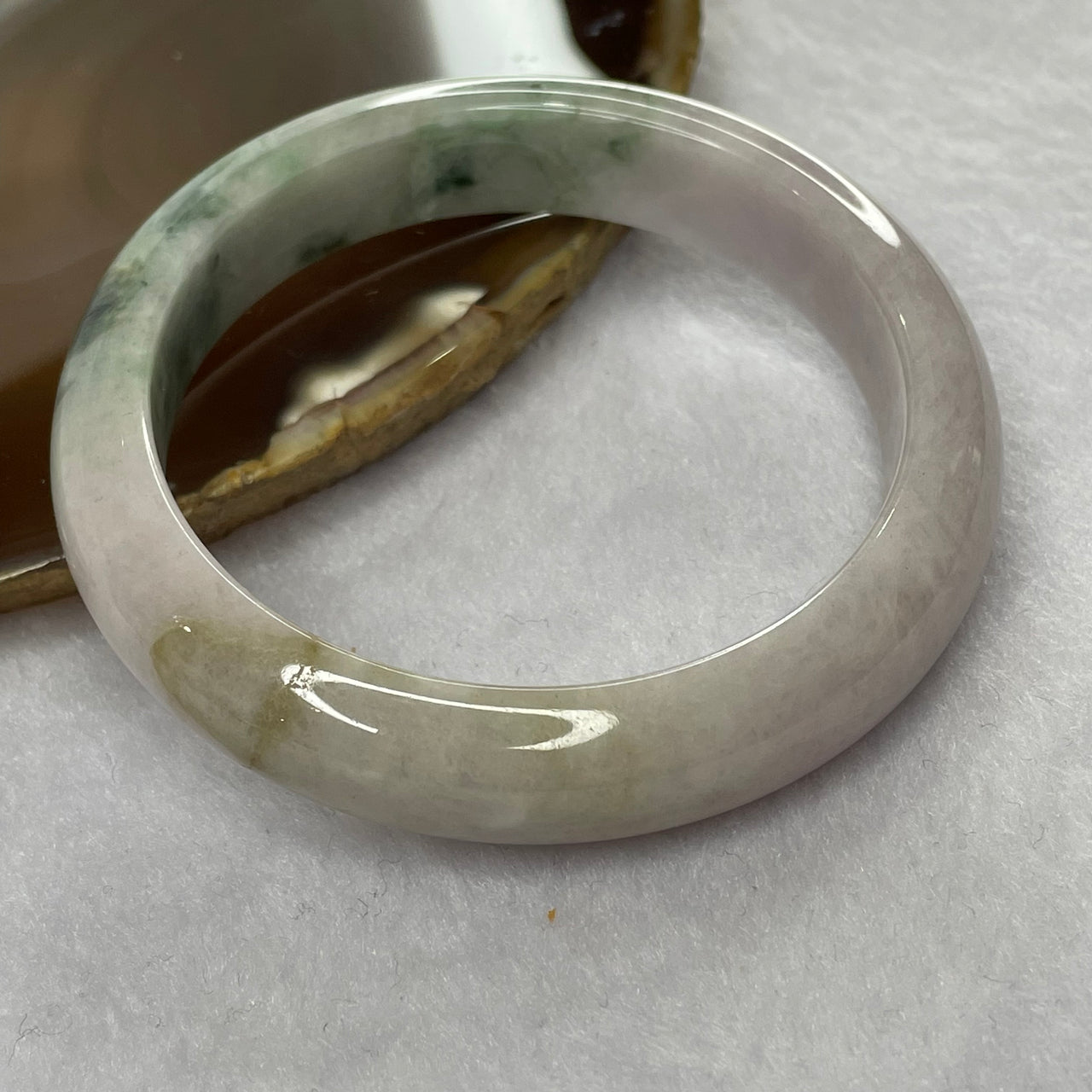 Type A Lavender and Green Piao Hua with Yellow Patches Jade Jadeite Bangle 57.32g inner Dia 57.3mm 12.9 by 8.6mm (External Rough) - Huangs Jadeite and Jewelry Pte Ltd