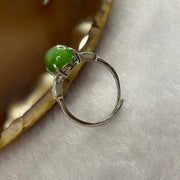 Natural Green Nephrite 925 Silver Ring Size Adjustable - 2.25g 9.8 by 8.0 by 5.7 mm - Huangs Jadeite and Jewelry Pte Ltd