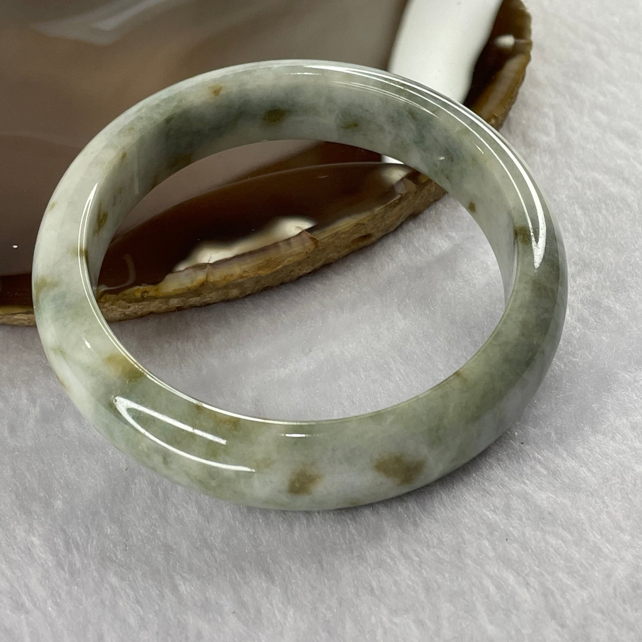 Type A Green with Yellow Patches Jade Jadeite Bangle 65.06g inner Dia 59.5mm 14.7 by 8.1mm (Slight External Rough) - Huangs Jadeite and Jewelry Pte Ltd