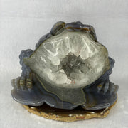 Natural Blue Purple Brown and White Agate 3 Legged Toad on Prosperity Ruyi Display 2045.0g 160.0 by 111.6g by 126.9g - Huangs Jadeite and Jewelry Pte Ltd