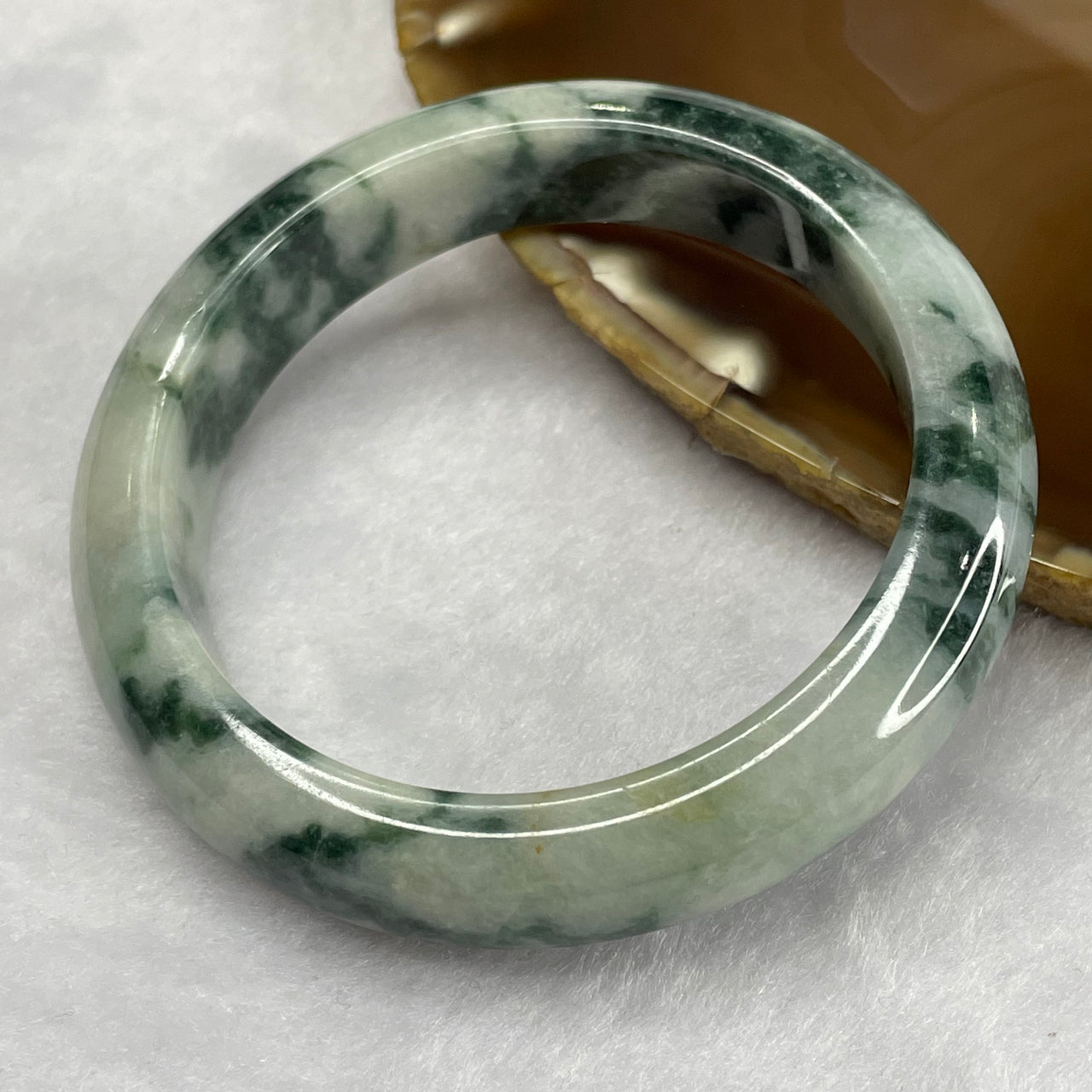 Type A Green Piao Hua Bangle 55.98g inner Dia 53.8mm 12.7 by 8.4mm (External Rough) - Huangs Jadeite and Jewelry Pte Ltd