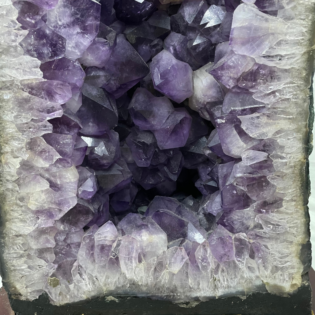 Thick Large Crystal Brazil Natural Amethyst Display Wooden Stand - 78.6kg 815 by 445 by 420mm - Huangs Jadeite and Jewelry Pte Ltd