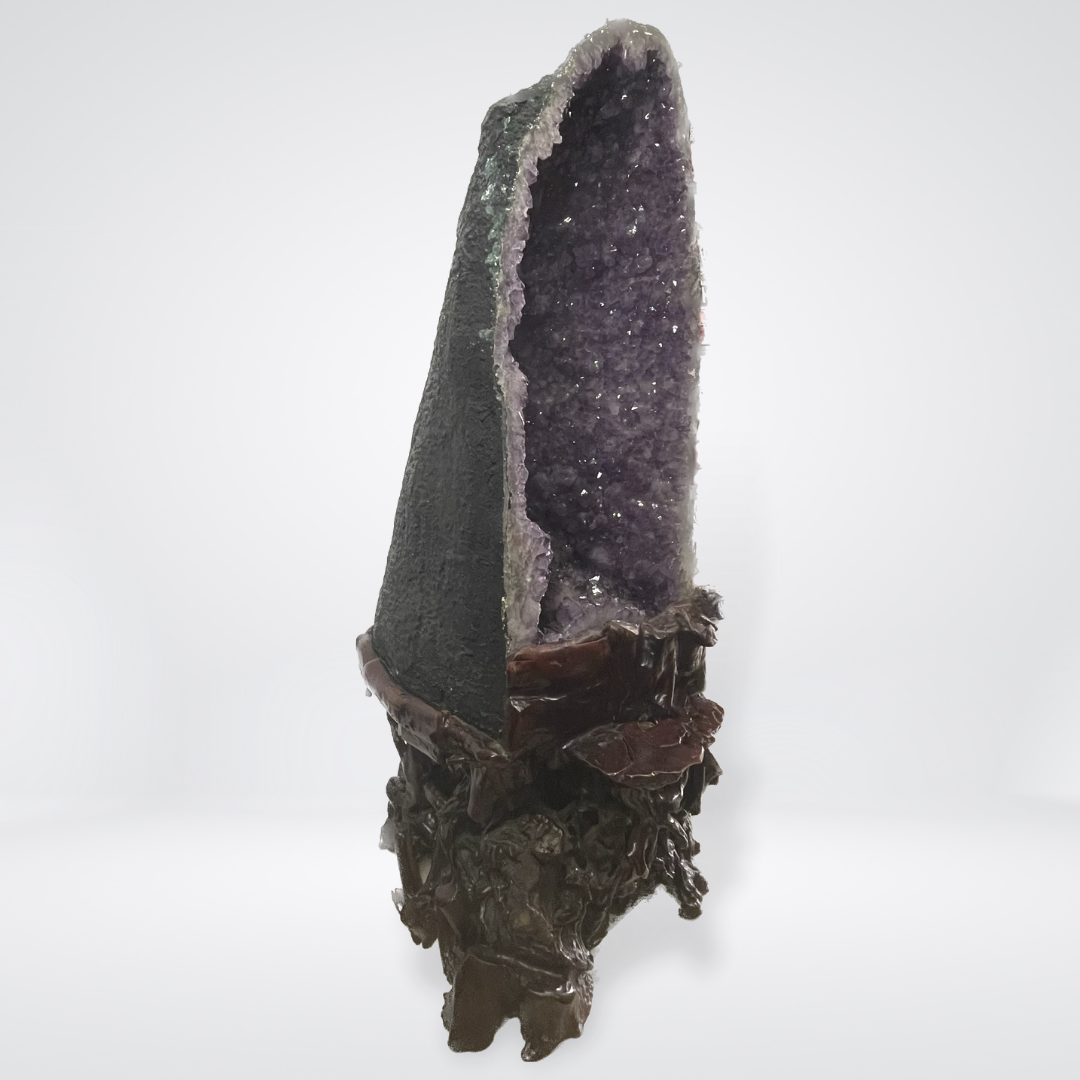 Large Natural Amethyst Display Wooden Stand - 89.12kg 1090 by 480 by 504mm - Huangs Jadeite and Jewelry Pte Ltd