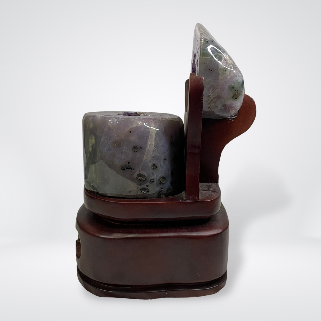 SOLID Rare Full Agate Skin without Cement Natural Amethyst Display Wooden Stand Wealth Pot - 16.5kg 410 by 220 by 210mm - Huangs Jadeite and Jewelry Pte Ltd