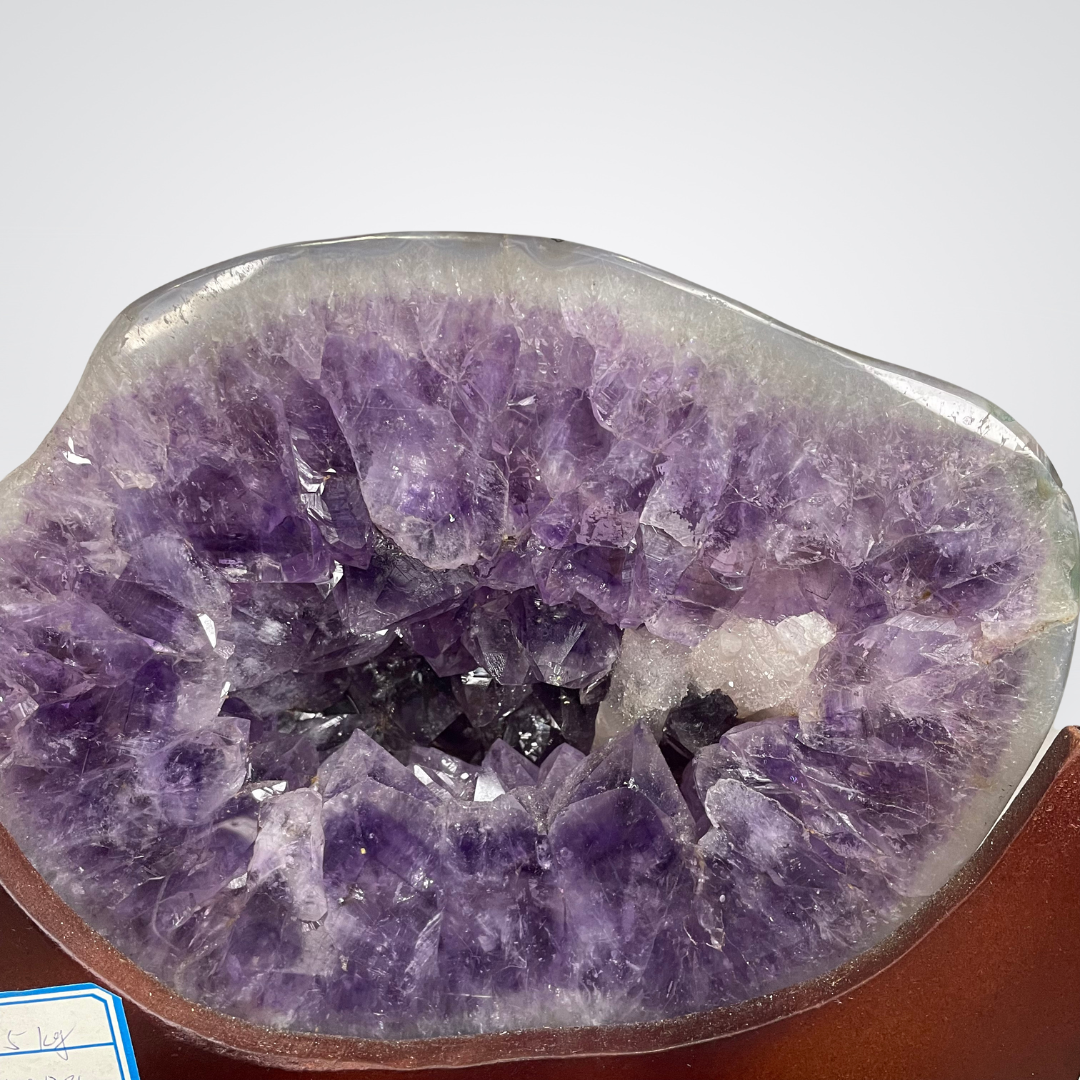 SOLID Rare Full Agate Skin without Cement Natural Amethyst Display Wooden Stand Wealth Pot - 16.5kg 410 by 220 by 210mm - Huangs Jadeite and Jewelry Pte Ltd