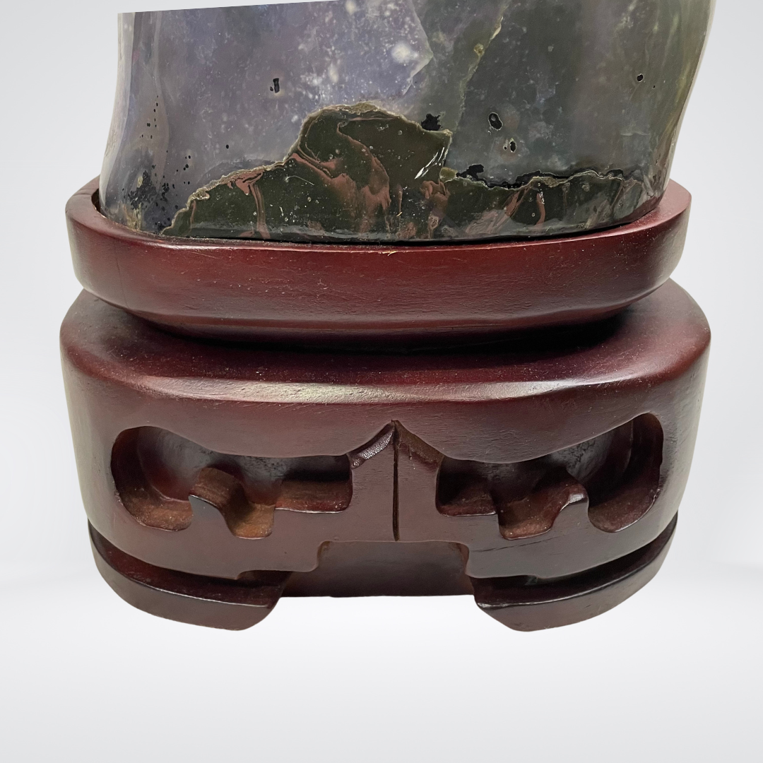 SOLID Rare Full Agate Skin without Cement Natural Amethyst Display Wooden Stand Wealth Pot - 16.5kg 410 by 220 by 210mm - Huangs Jadeite and Jewelry Pte Ltd