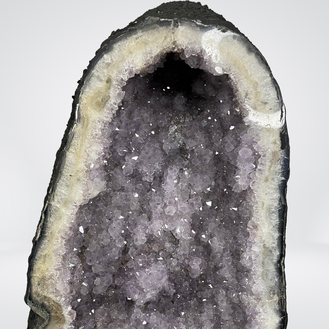 Unique Cave Like Formation (Lime Stone Look) Natural Amethyst Display Wooden Stand - 33.8kg 705 by 270 by 330mm - Huangs Jadeite and Jewelry Pte Ltd