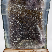 Special Natural Amethyst with Golden Rutile and Silver Particles Display Pair with Wooden Stand - 25.1kg - Huangs Jadeite and Jewelry Pte Ltd