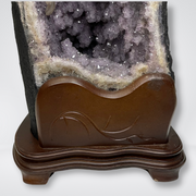 Unique Cave Like Formation (Lime Stone Look) Natural Amethyst Display Wooden Stand - 33.8kg 705 by 270 by 330mm - Huangs Jadeite and Jewelry Pte Ltd