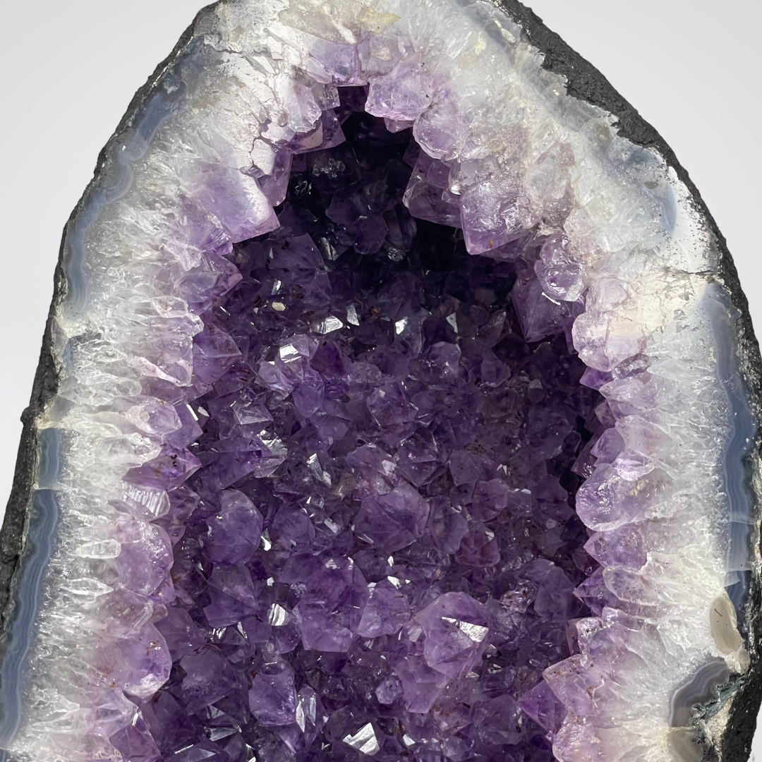 Unique Natural Amethyst with Silver Crystal at the bottom as Treasurers Gold Display Wooden Stand - 49.0kg 1020 by 310 by 330mm - Huangs Jadeite and Jewelry Pte Ltd