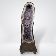 Unique Cave Like Formation (Lime Stone Look) Natural Amethyst Display Wooden Stand - 33.8kg 705 by 270 by 330mm - Huangs Jadeite and Jewelry Pte Ltd