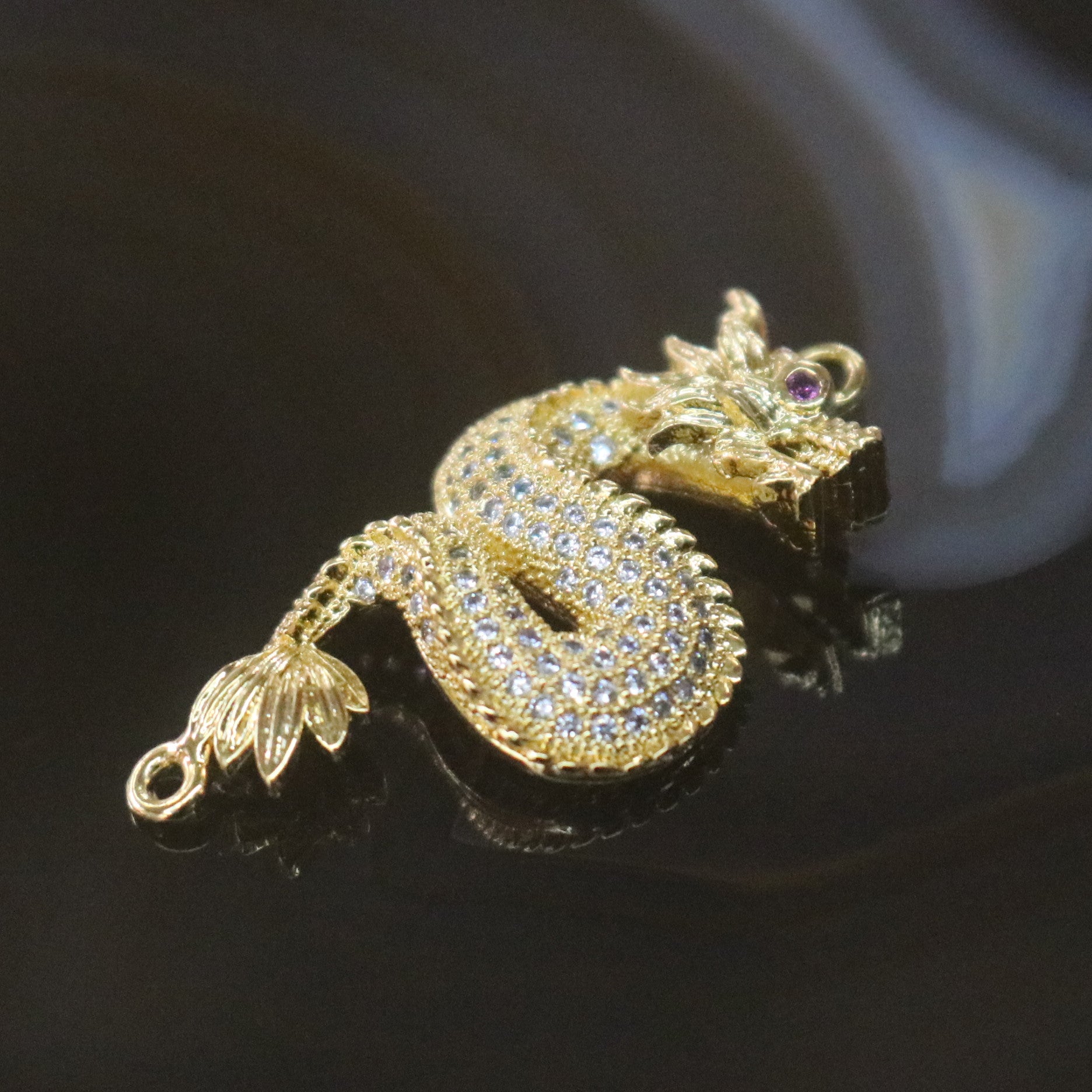 Gold Plated Copper Zirconia Dragon - Huangs Jadeite and Jewelry Pte Ltd