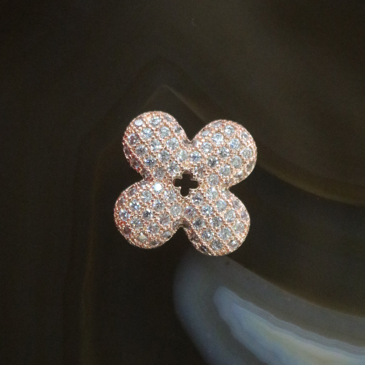 Rose Gold Plated Copper Zirconia Four Leaf Clover - Huangs Jadeite and Jewelry Pte Ltd