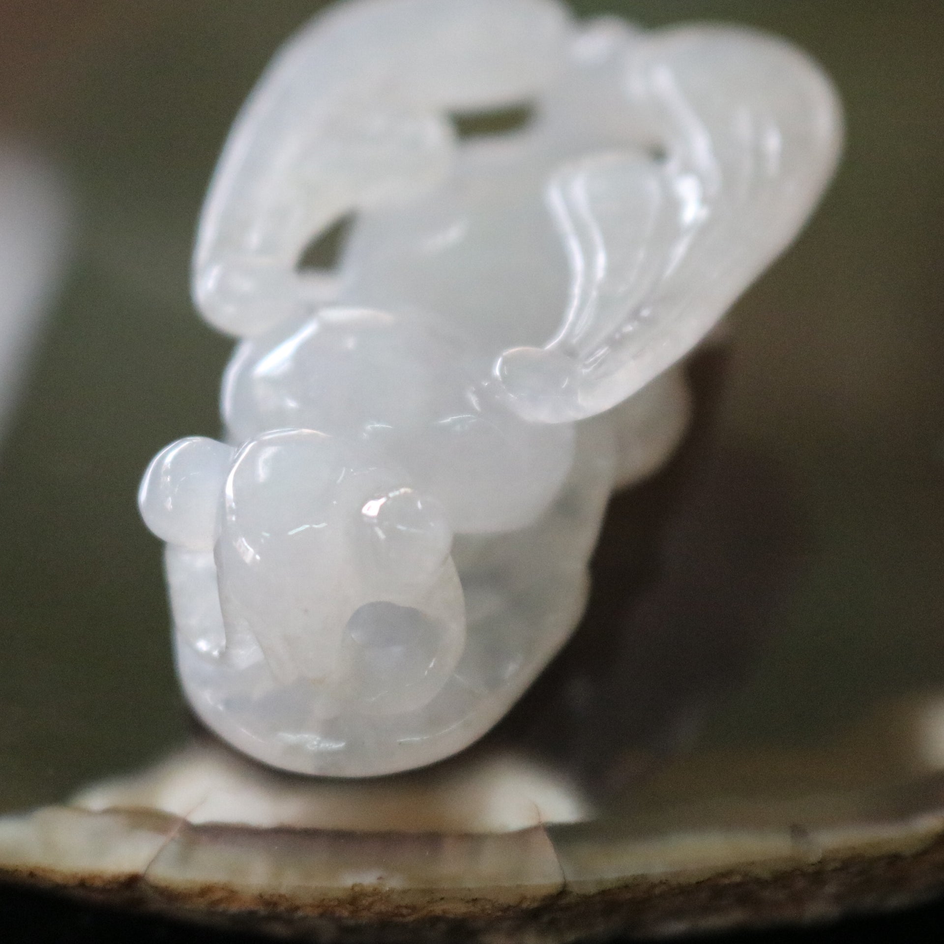 Semi Icy Type A Burmese Jade Jadeite Bee - 21.65g L43.2 W27.7 D4.5mm - Huangs Jadeite and Jewelry Pte Ltd