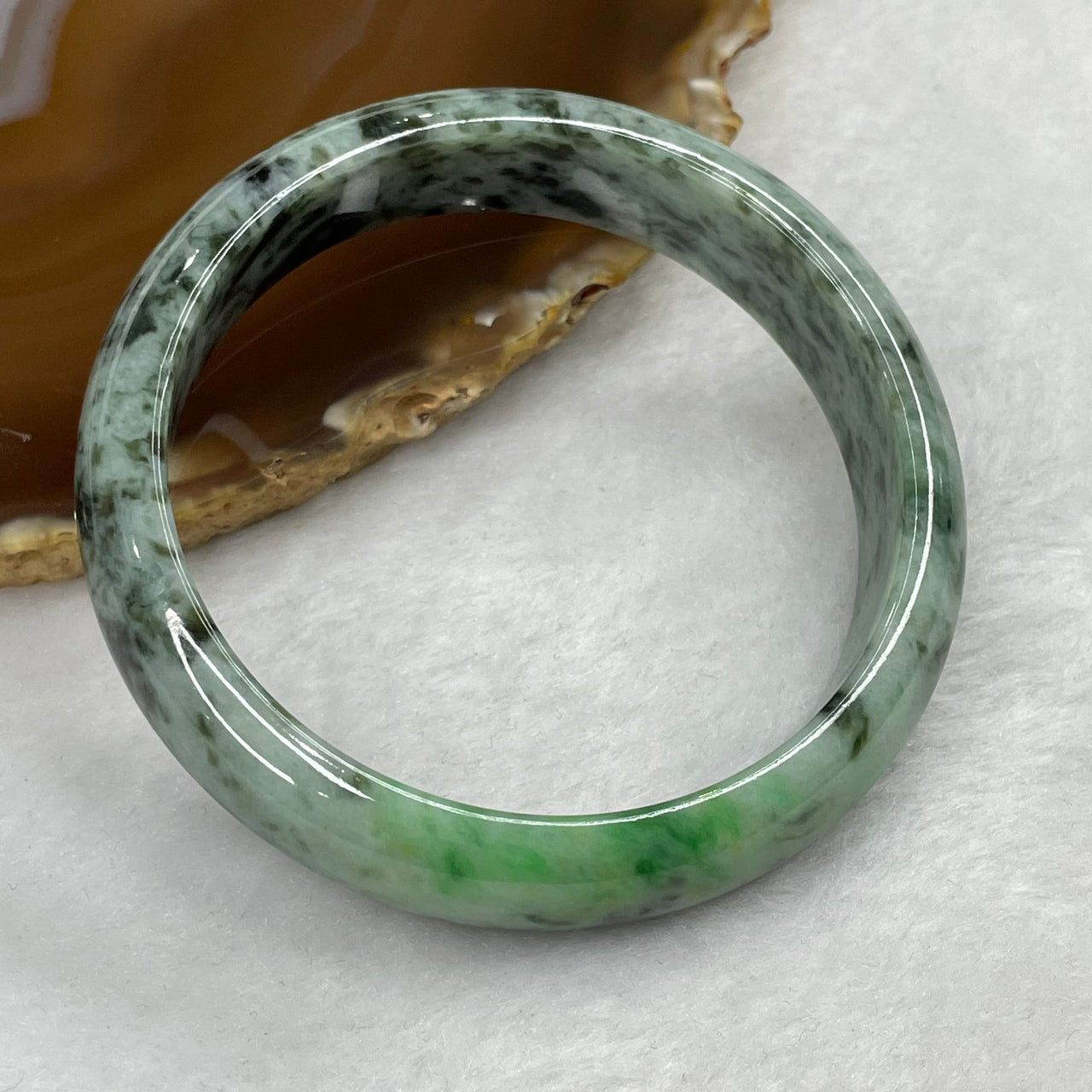 Type A Grey and Green Jadeite Bangle 52.0g inner diameter 57.6mm 13.9 by 7.2mm - Huangs Jadeite and Jewelry Pte Ltd