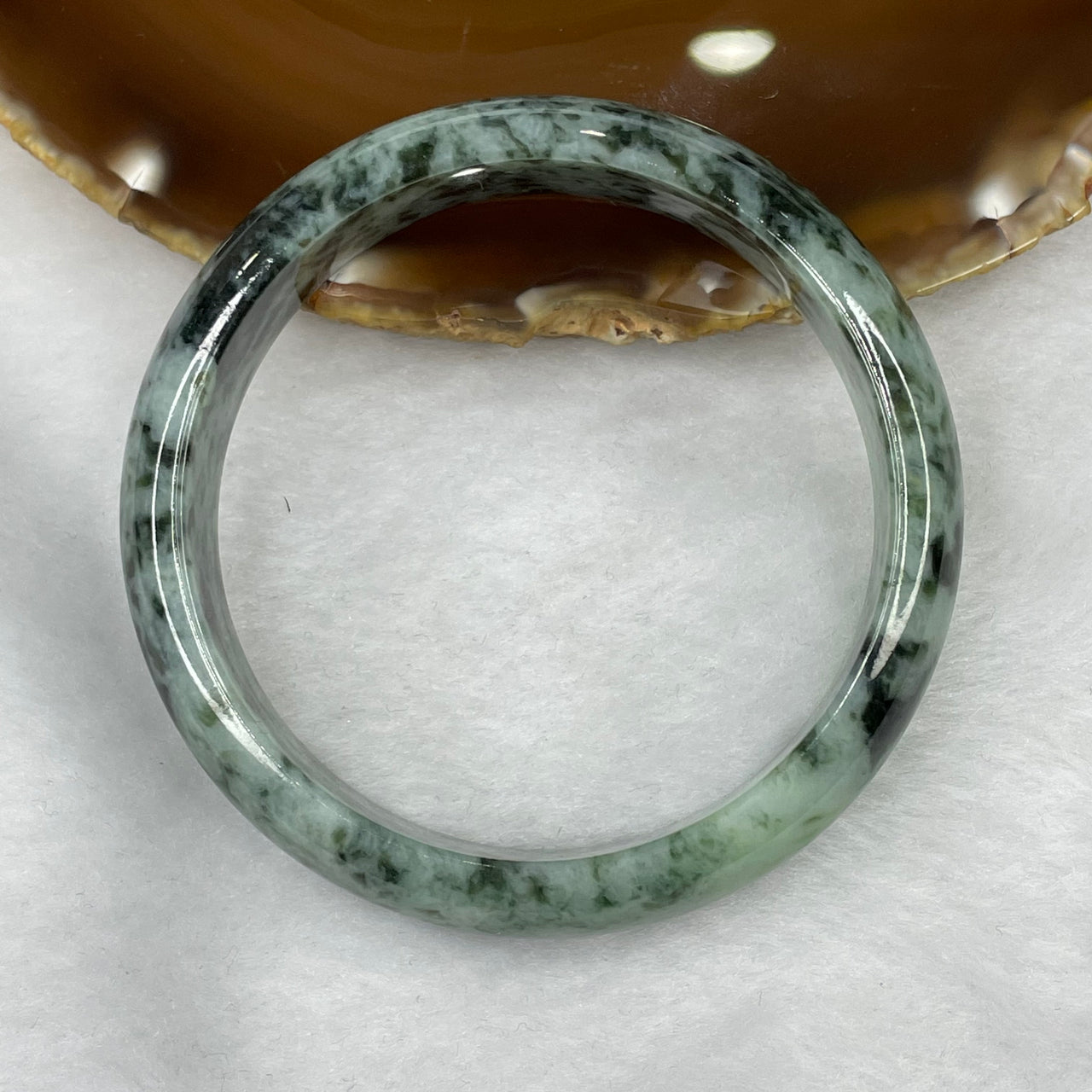 Type A Grey and Green Jadeite Bangle 52.0g inner diameter 57.6mm 13.9 by 7.2mm - Huangs Jadeite and Jewelry Pte Ltd