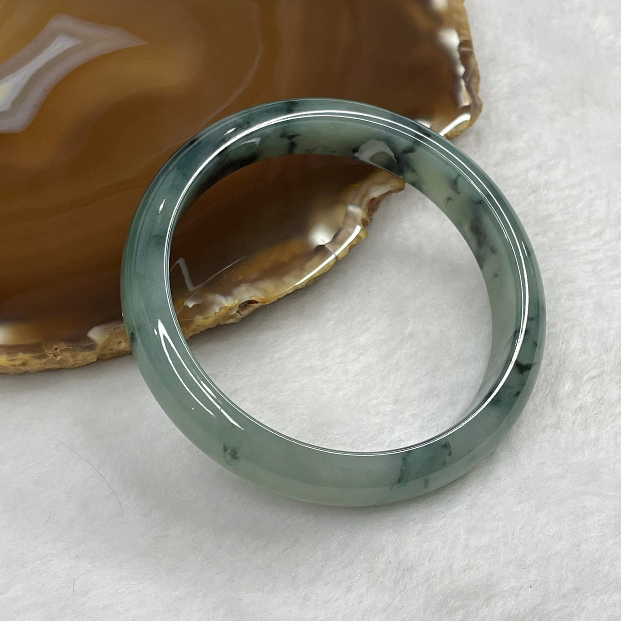 Type A Semi Icy Blueish Green Jadeite Bangle 49.29g inner diameter 57.9mm 12.8 by 7.2mm - Huangs Jadeite and Jewelry Pte Ltd