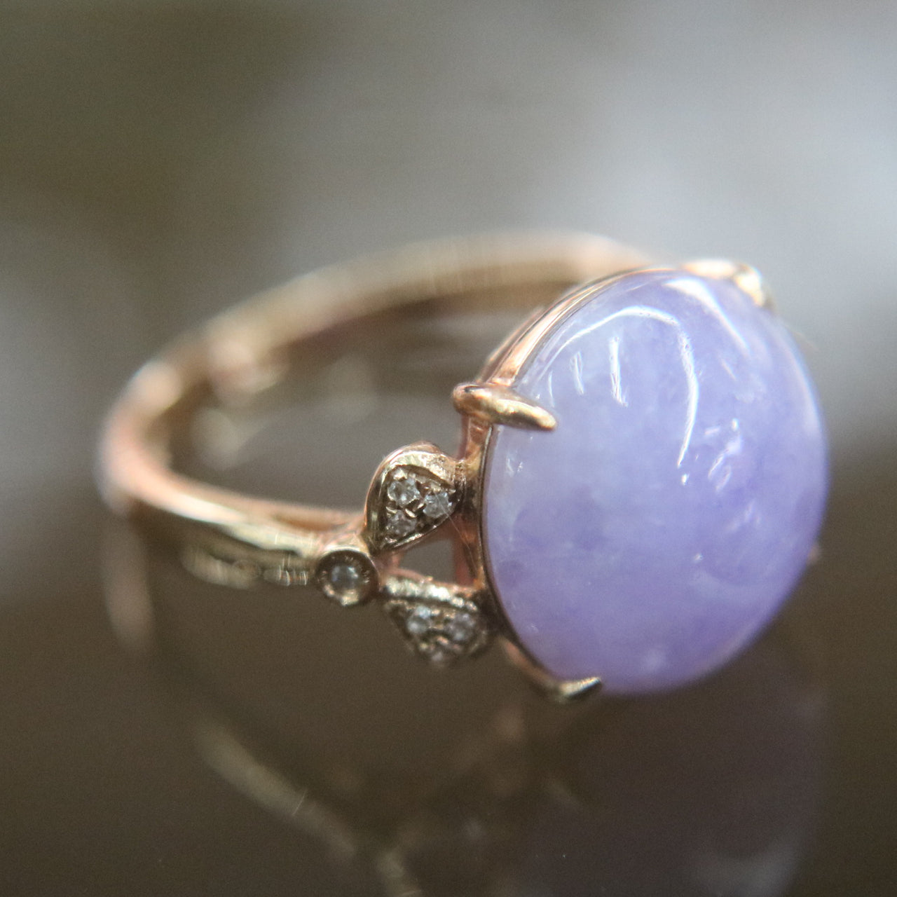 Type A Lavender Burmese Jade Jadeite ring in 18k Rose gold - 3.63g US Size 6 - Huangs Jadeite and Jewelry Pte Ltd