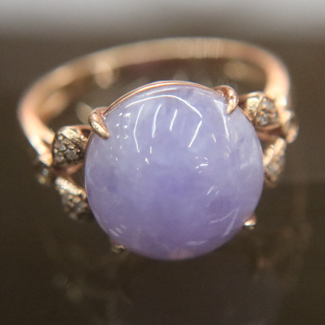 Type A Lavender Burmese Jade Jadeite ring in 18k Rose gold - 3.63g US Size 6 - Huangs Jadeite and Jewelry Pte Ltd