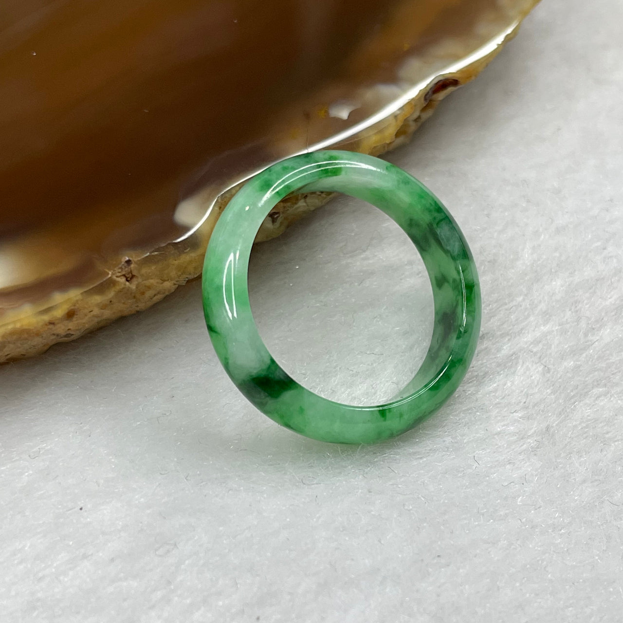 Type A Spicy Green Piao Hua Jade Jadeite Ring - 2.36g US 7.75 HK 17 Inner Diameter 18.1mm Thickness 5.1 by 2.8mm - Huangs Jadeite and Jewelry Pte Ltd