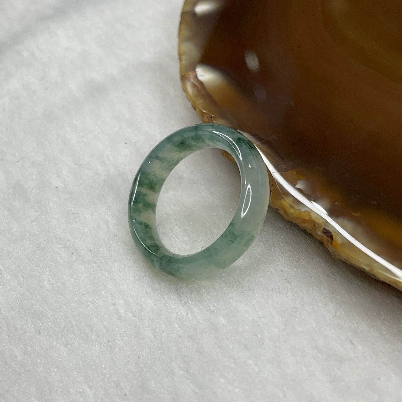 Type A Icy Green Piao Hua Jade Jadeite Ring - 3.56g US 7.75 HK 16.5 Inner Diameter 17.8mm Thickness 6.4 by 3.6mm - Huangs Jadeite and Jewelry Pte Ltd