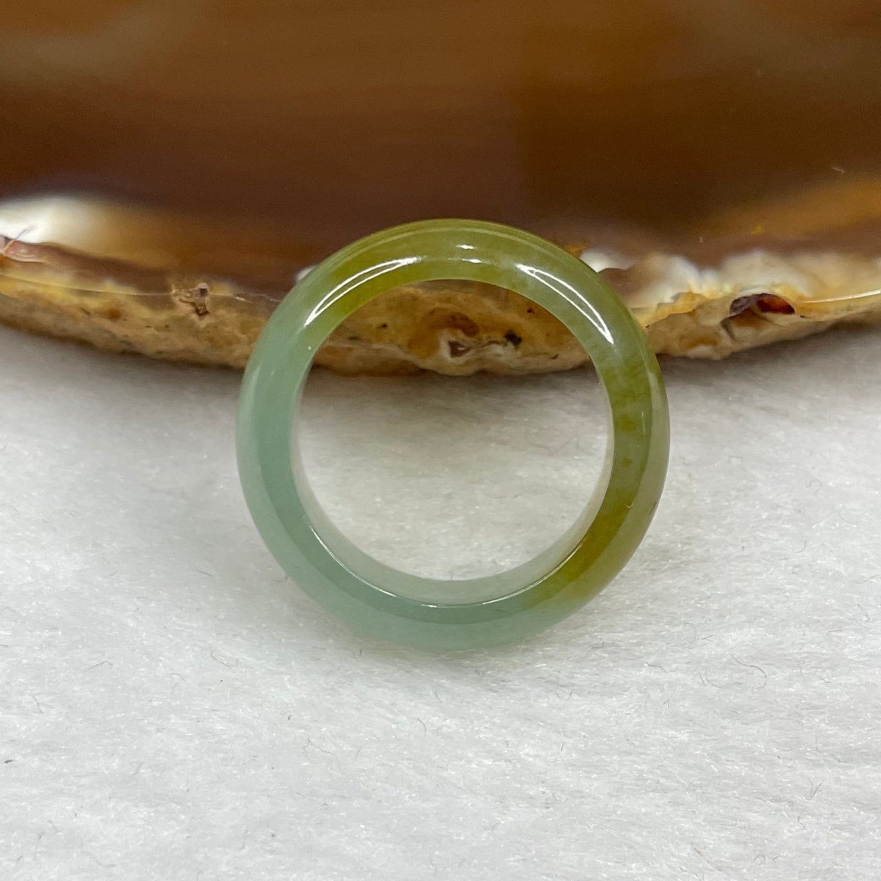 Type A Semi Icy Green an Yellow Jade Jadeite Ring - 4.12g US 7.25 HK 16 Inner Diameter 17.7mm Thickness 7.2 by 3.5mm - Huangs Jadeite and Jewelry Pte Ltd