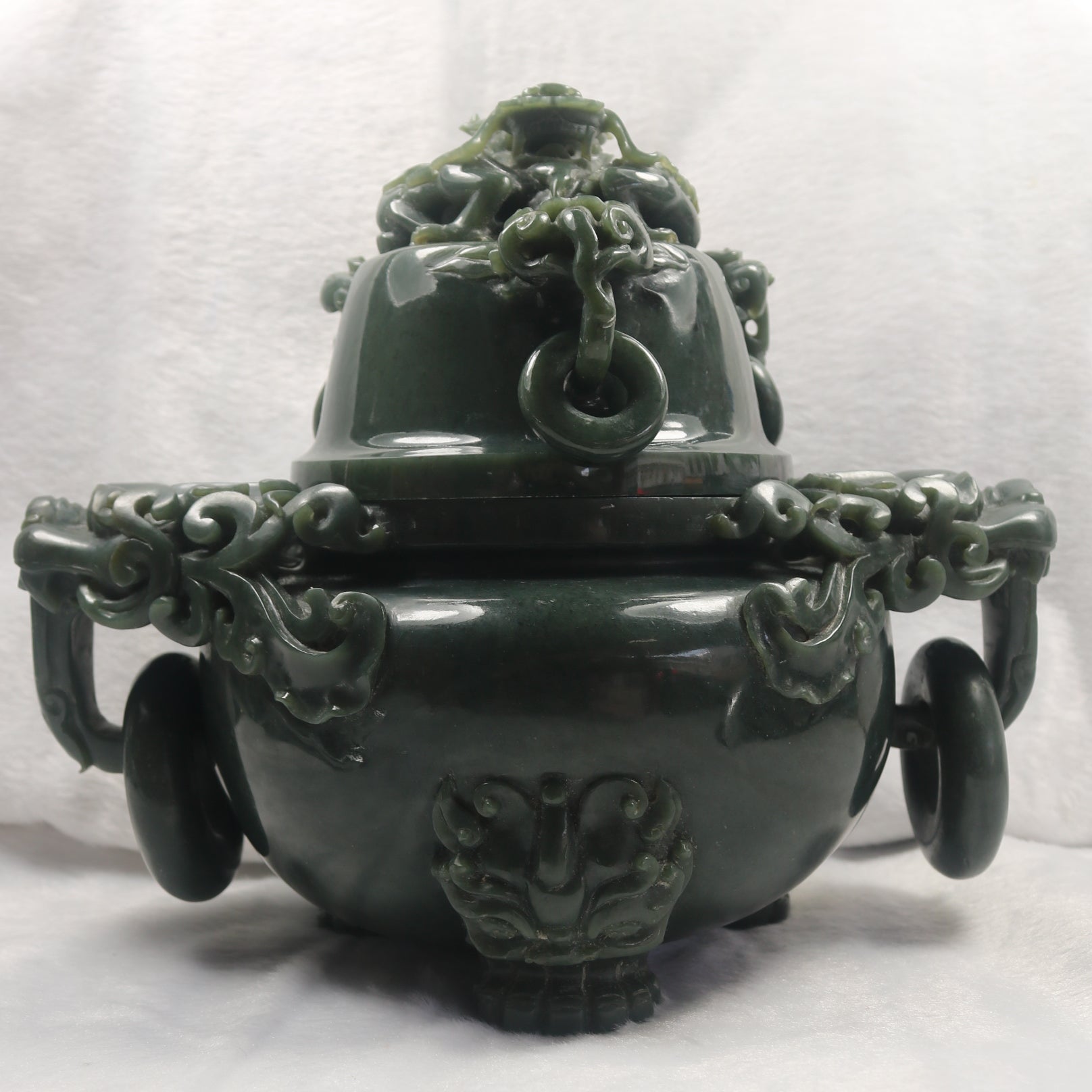 Rare Antique Natural Nephrite Dragon Incense Burner - Huangs Jadeite and Jewelry Pte Ltd