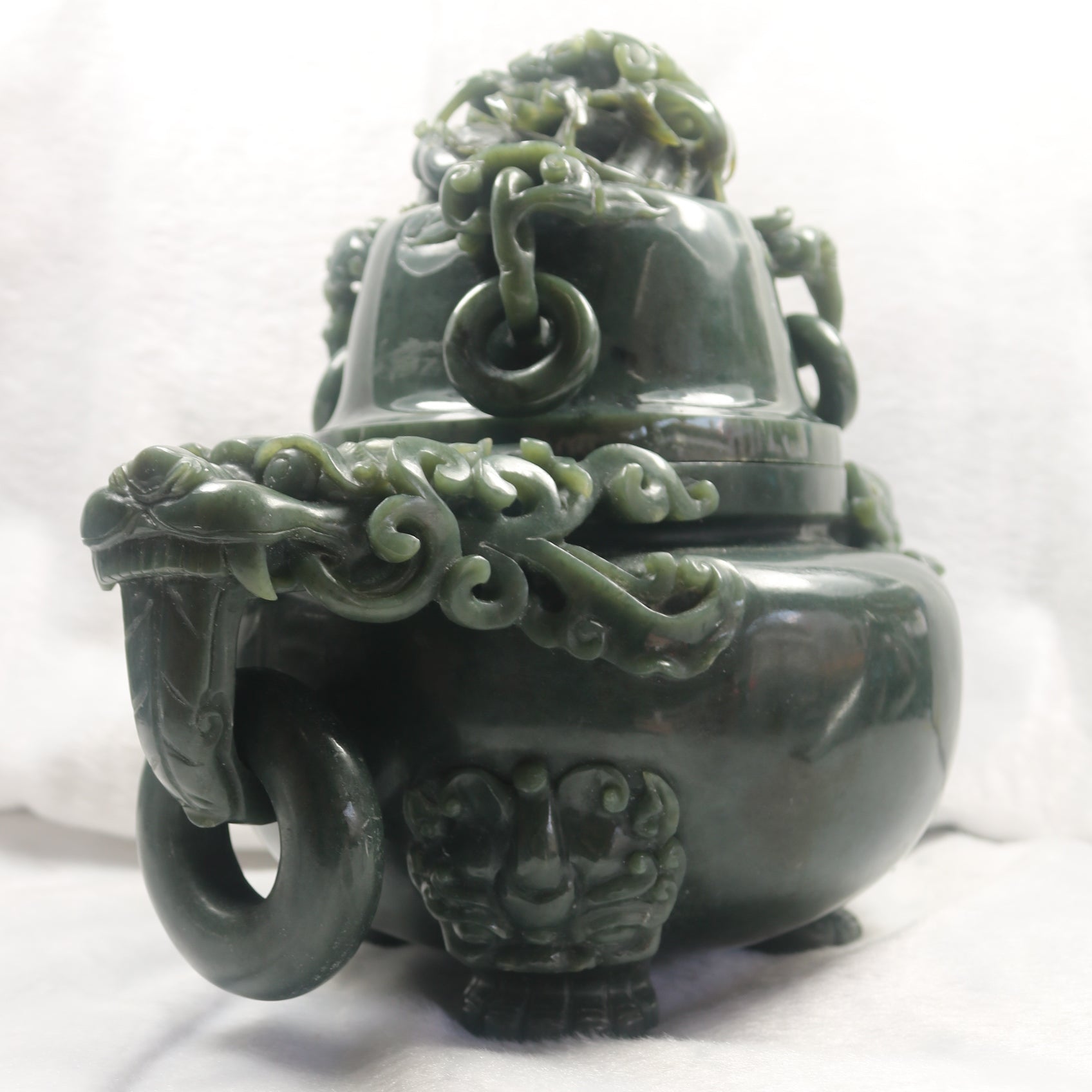 Rare Antique Natural Nephrite Dragon Incense Burner - Huangs Jadeite and Jewelry Pte Ltd