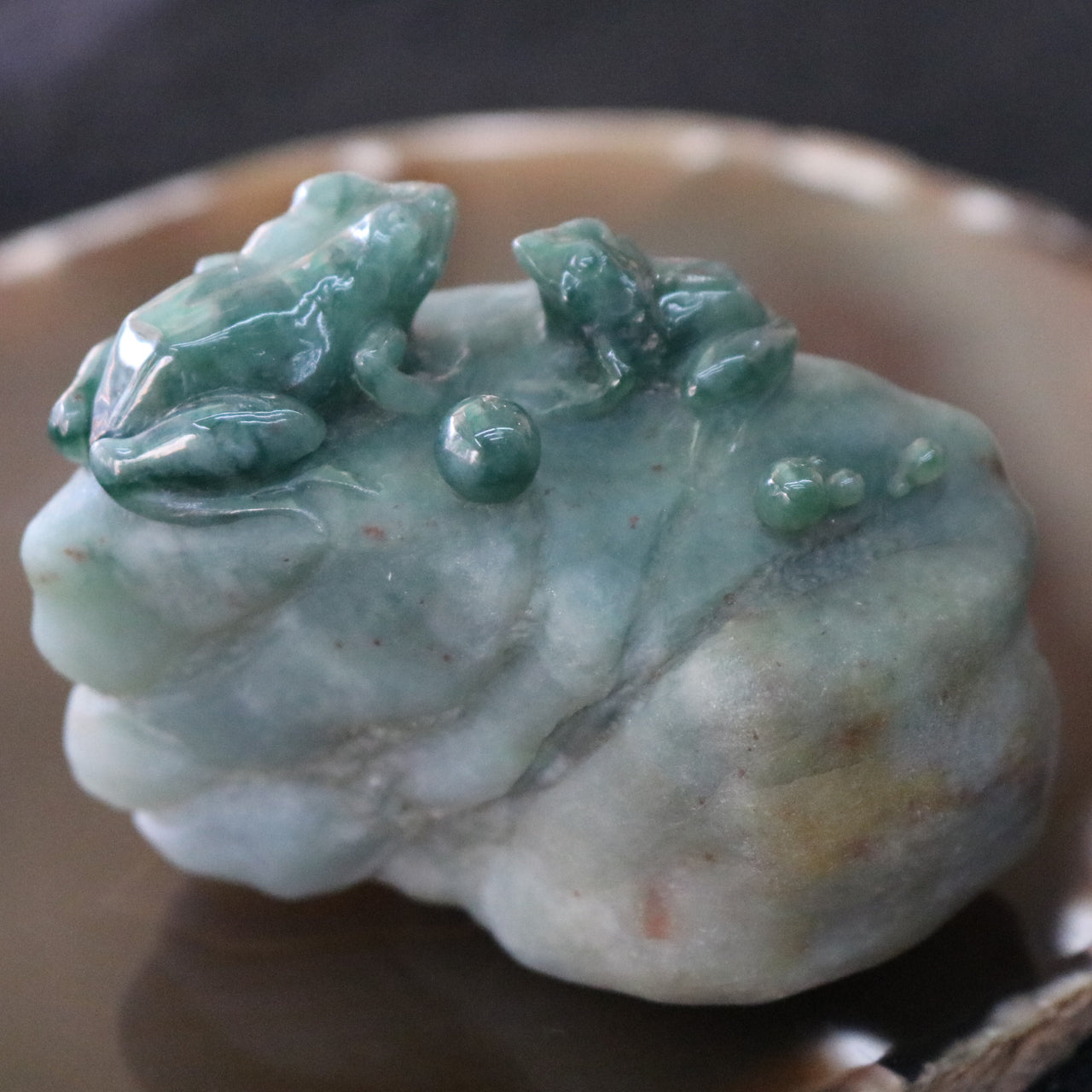 Type A Burmese Jade Jadeite Frog Display - 242.87g L71.8 W35.7 D53.4mm - Huangs Jadeite and Jewelry Pte Ltd