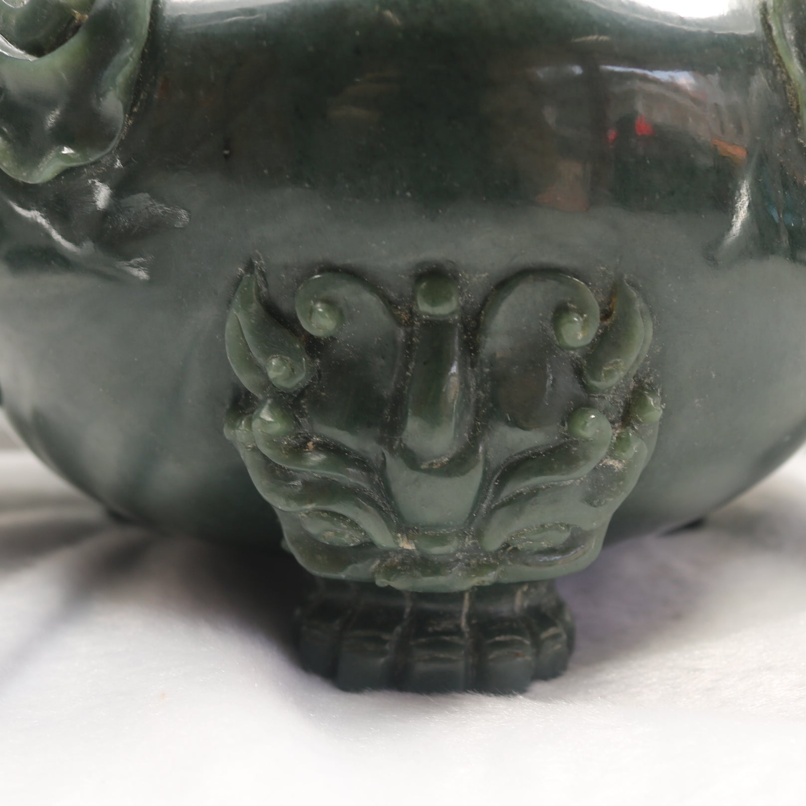 Rare Antique Natural Nephrite Dragon Incense Burner - Huangs Jadeite and Jewelry Pte Ltd