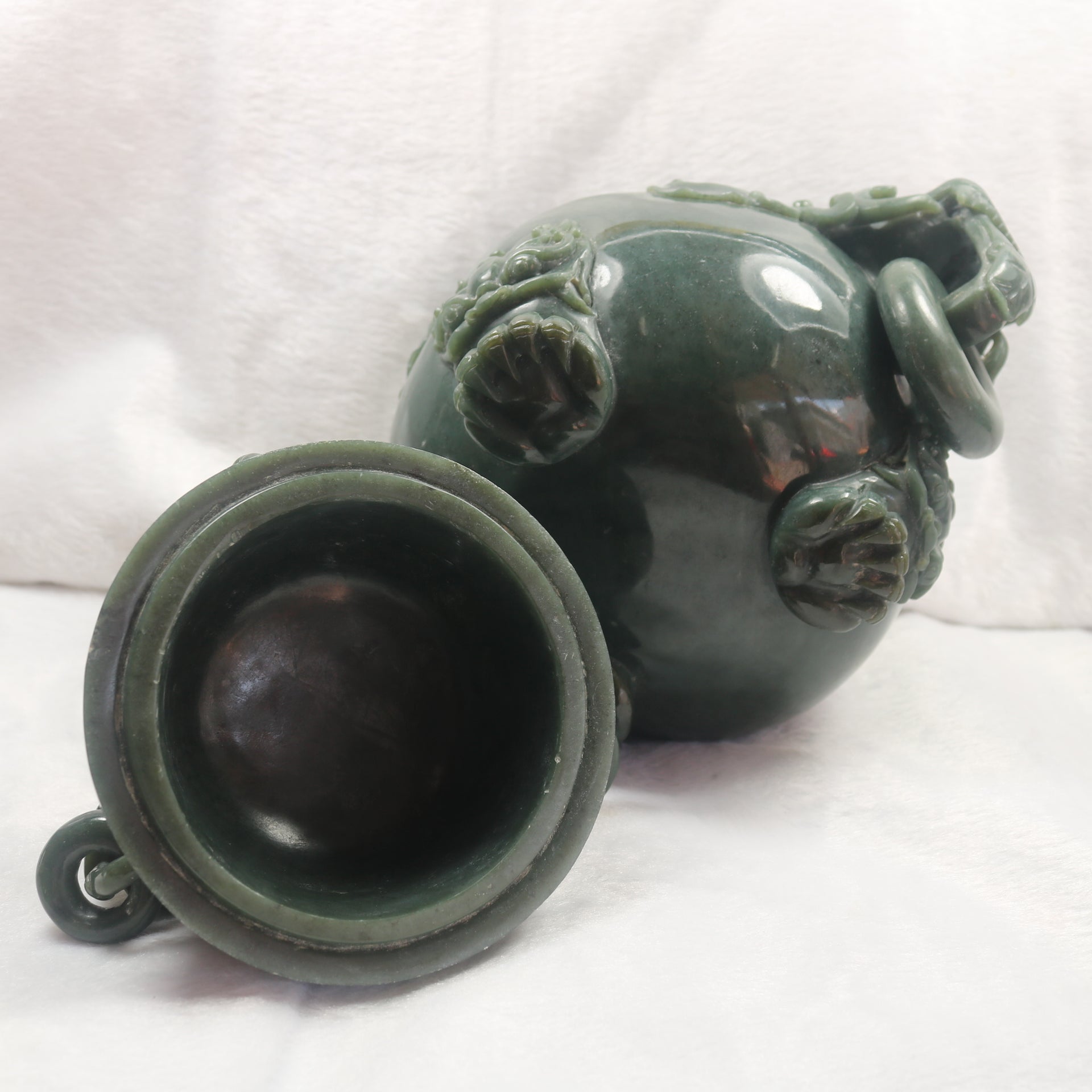 Rare Antique Natural Nephrite Dragon Incense Burner - Huangs Jadeite and Jewelry Pte Ltd