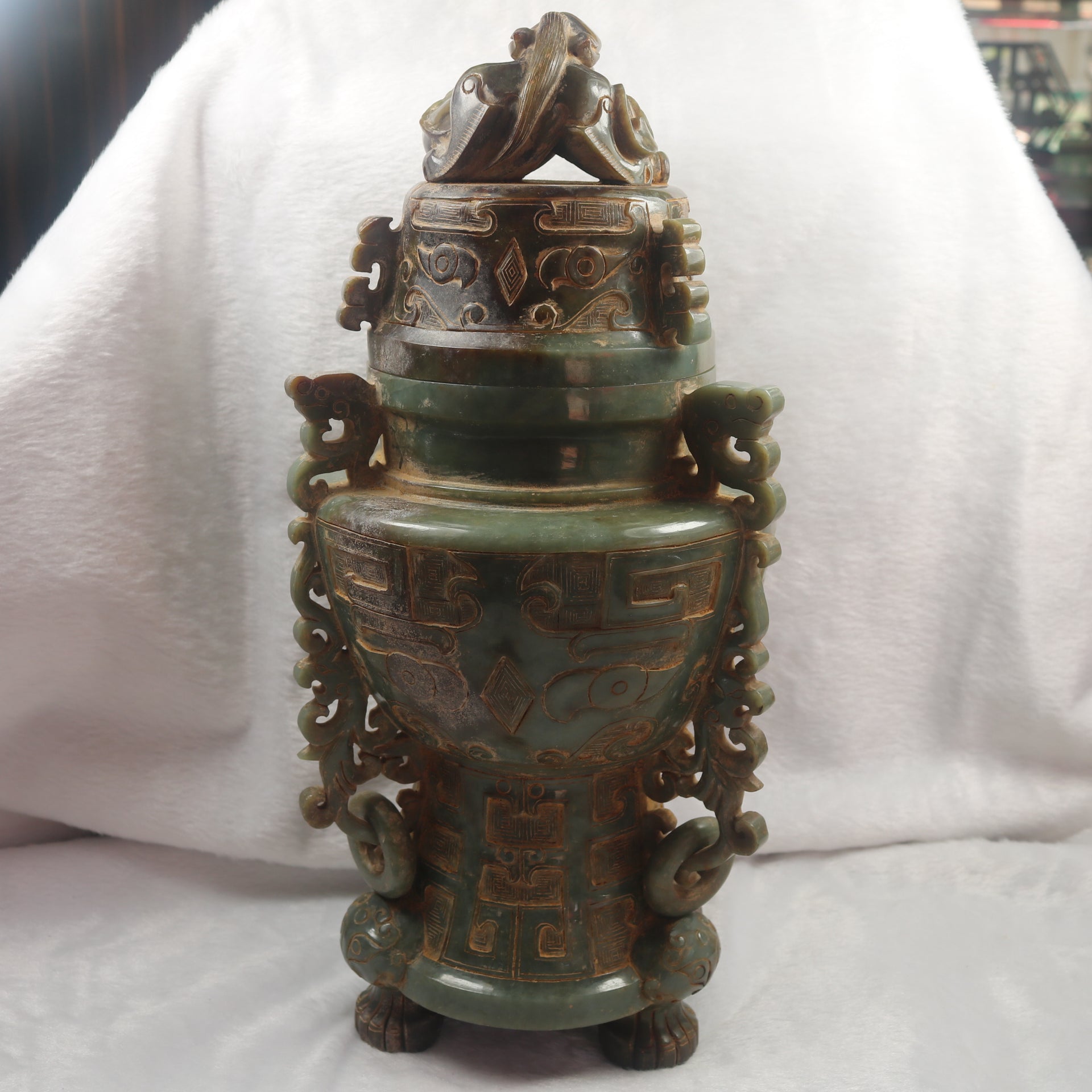 Rare Antique Natural Nephrite Vase - Huangs Jadeite and Jewelry Pte Ltd