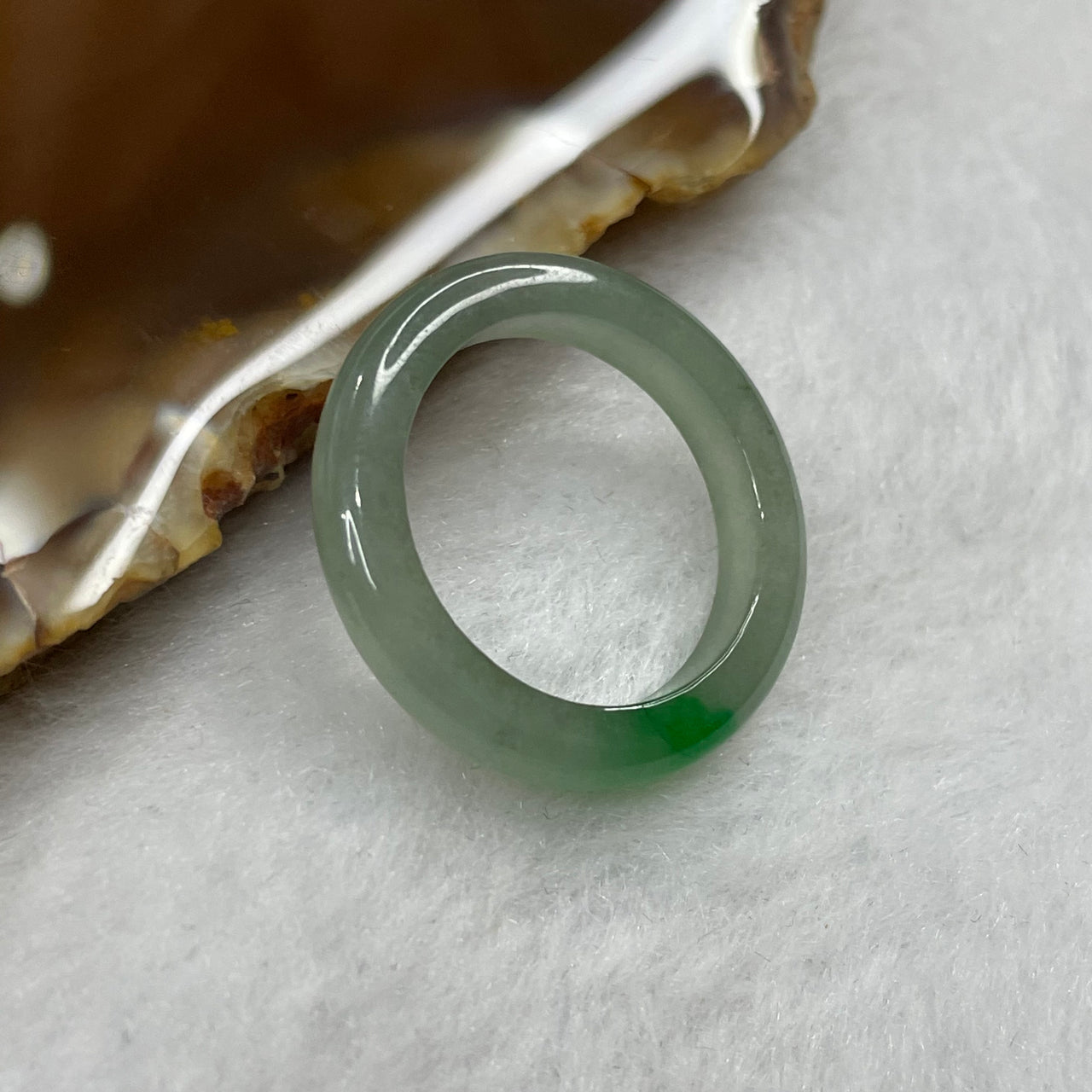 Type A Semi Icy Green Jade Jadeite Ring - 2.26g US 6.75 HK 14.5 Inner Diameter 17.2mm Thickness 3.7 by 3.5mm - Huangs Jadeite and Jewelry Pte Ltd