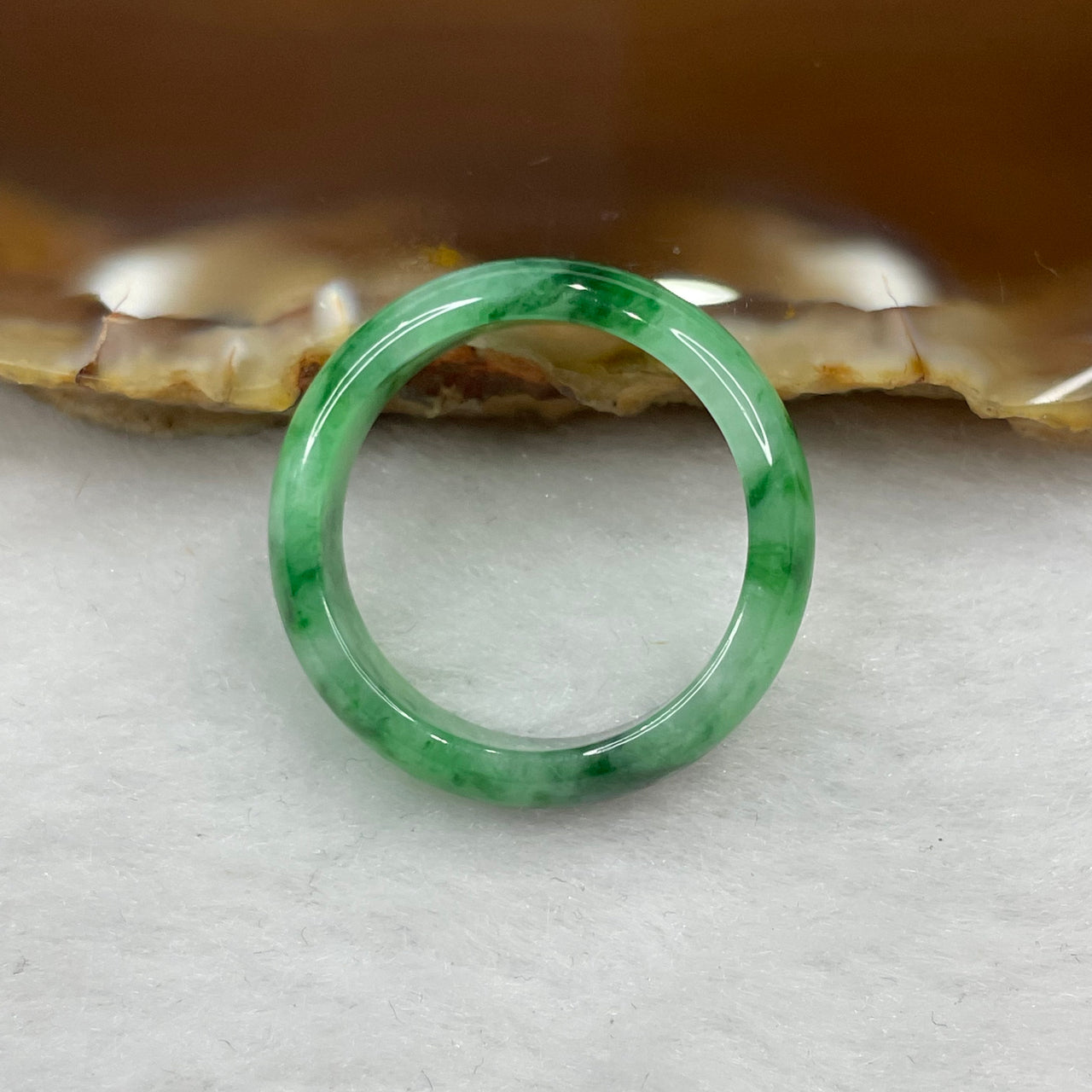 Type A Spicy Green Piao Hua Jade Jadeite Ring - 2.75g US 7.75 HK 17 Inner Diameter 18.2mm Thickness 5.7 by 3.0mm - Huangs Jadeite and Jewelry Pte Ltd