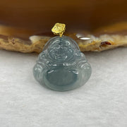 Type A Semi Icy Blueish Green Jade Jadeite Milo Buddha Pendant with 18k Gold Clasp - 2.35g 19.4 by 20.8 by 3.7 mm - Huangs Jadeite and Jewelry Pte Ltd