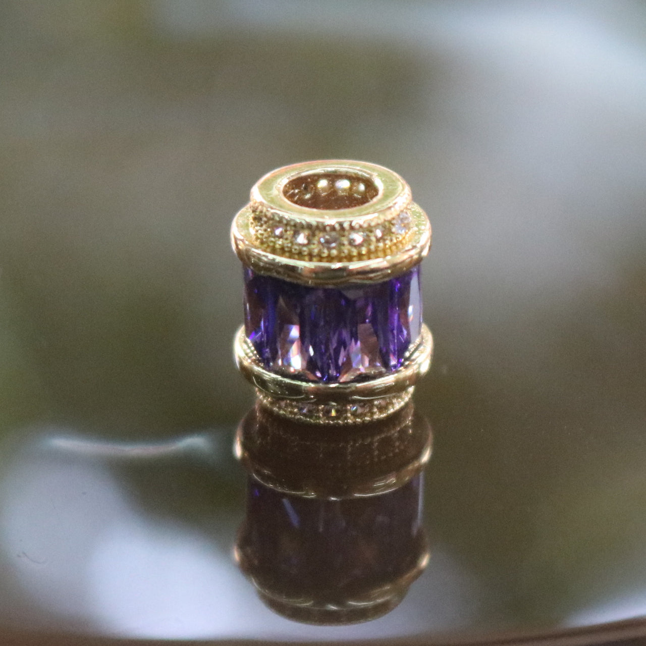 Gold Plated Copper Purple Crystal Charm - Huangs Jadeite and Jewelry Pte Ltd