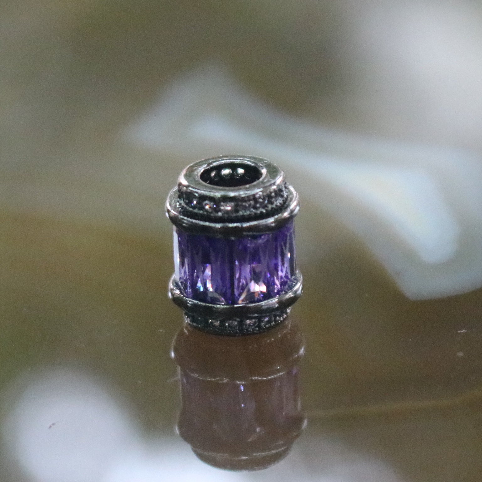 Grey Plated Copper Purple Crystal DIY Charm - Huangs Jadeite and Jewelry Pte Ltd