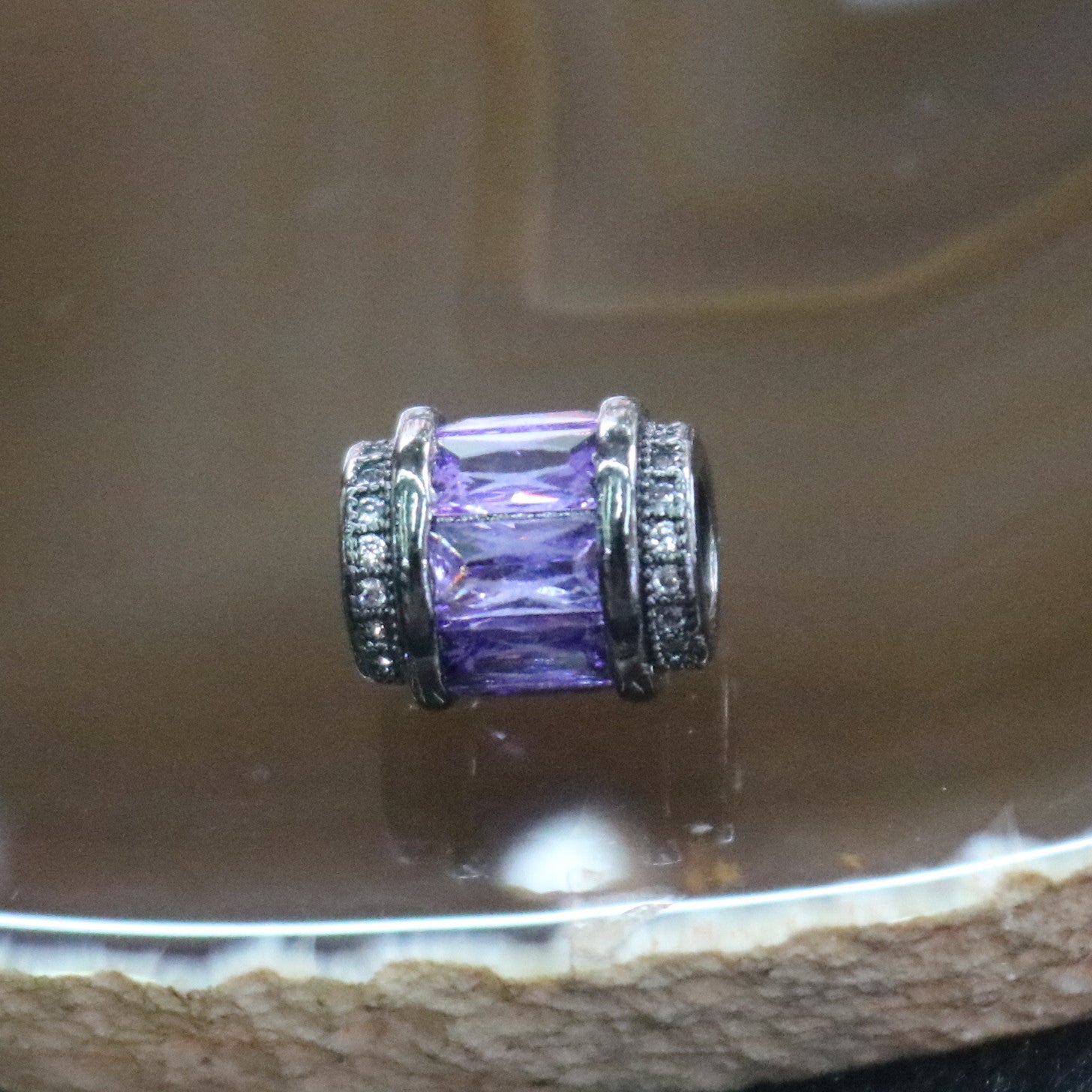 Grey Plated Copper Purple Crystal DIY Charm - Huangs Jadeite and Jewelry Pte Ltd