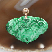 Type A Burmese Jade Jadeite Chinese Carving Pendant In 18k Rose Gold - 7.46g L40.3 W26.5 D3.9mm - Huangs Jadeite and Jewelry Pte Ltd