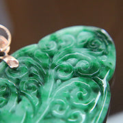 Type A Burmese Jade Jadeite Chinese Carving Pendant In 18k Rose Gold - 7.46g L40.3 W26.5 D3.9mm - Huangs Jadeite and Jewelry Pte Ltd